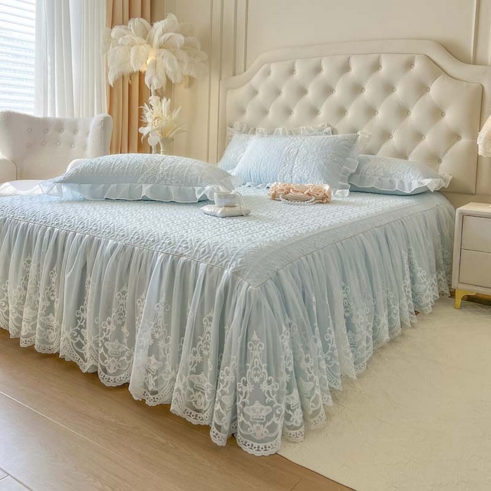 91家纺网 家纺一手货源 找家纺 恋尚 2026新款木凉淳浪漫蕾丝床裙三件套-米朵（控价115起） 米朵-浅蓝