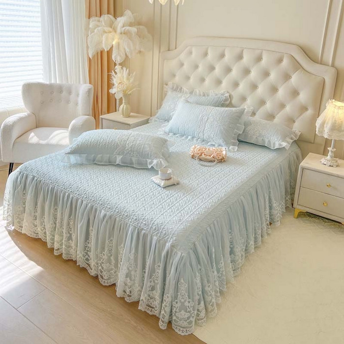 91家纺网 家纺一手货源 找家纺 恋尚 2026新款木凉淳浪漫蕾丝床裙三件套-米朵（控价115起） 米朵-浅蓝