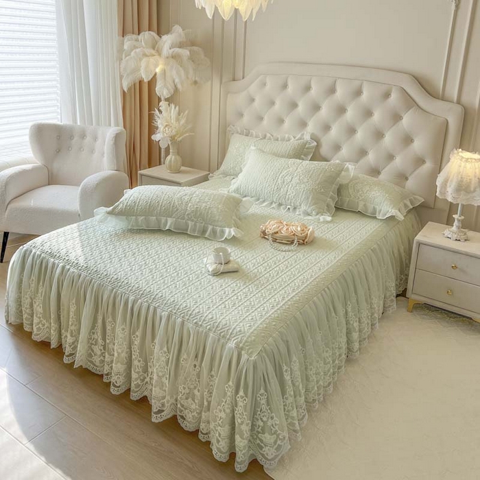 91家纺网 家纺一手货源 找家纺 恋尚 2026新款木凉淳浪漫蕾丝床裙三件套-米朵（控价115起） 米朵-水绿