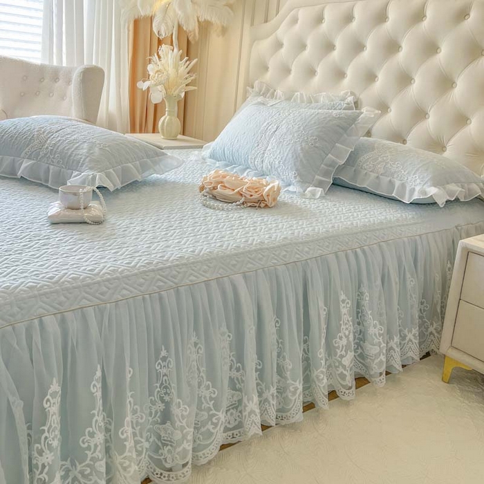 91家纺网 家纺一手货源 找家纺 恋尚 2026新款木凉淳浪漫蕾丝床裙三件套-米朵（控价115起） 米朵-浅蓝