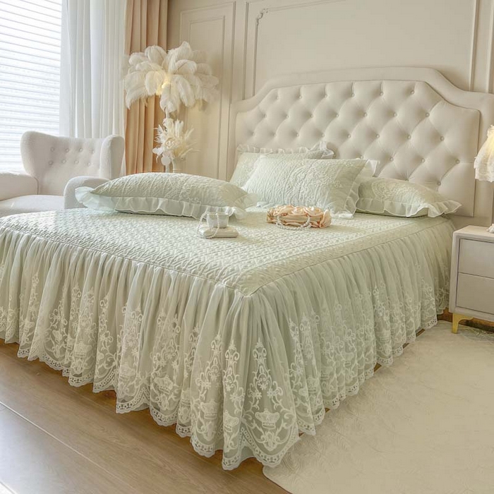 91家纺网 家纺一手货源 找家纺 恋尚 2026新款木凉淳浪漫蕾丝床裙三件套-米朵（控价115起） 米朵-水绿