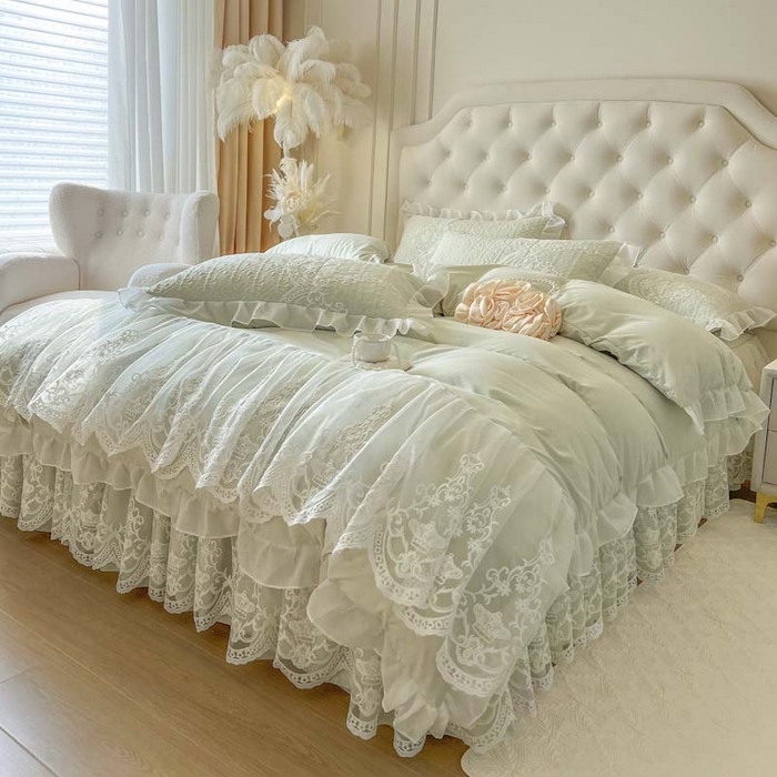 91家纺网 家纺一手货源 找家纺 恋尚 2026新款木凉淳浪漫蕾丝床裙三件套-米朵（控价115起） 米朵-水绿