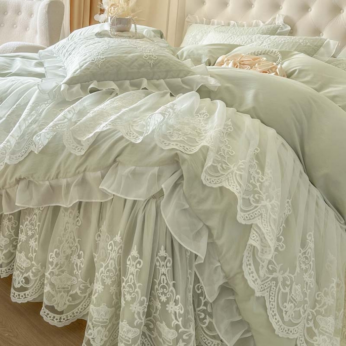 91家纺网 家纺一手货源 找家纺 恋尚 2026新款木凉淳浪漫蕾丝床裙三件套-米朵（控价115起） 米朵-水绿