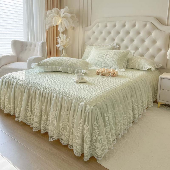 91家纺网 家纺一手货源 找家纺 恋尚 2026新款木凉淳浪漫蕾丝床裙三件套-米朵（控价115起） 米朵-水绿