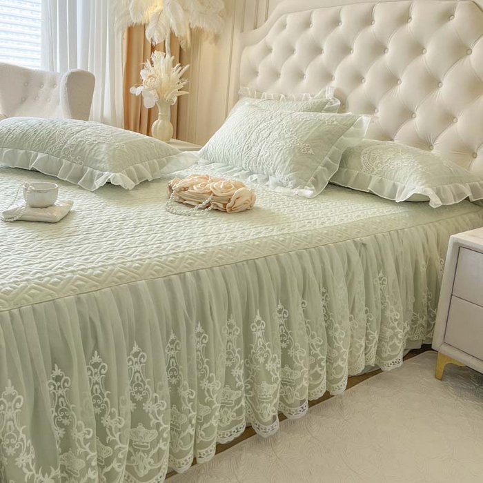 91家纺网 家纺一手货源 找家纺 恋尚 2026新款木凉淳浪漫蕾丝床裙三件套-米朵（控价115起） 米朵-水绿