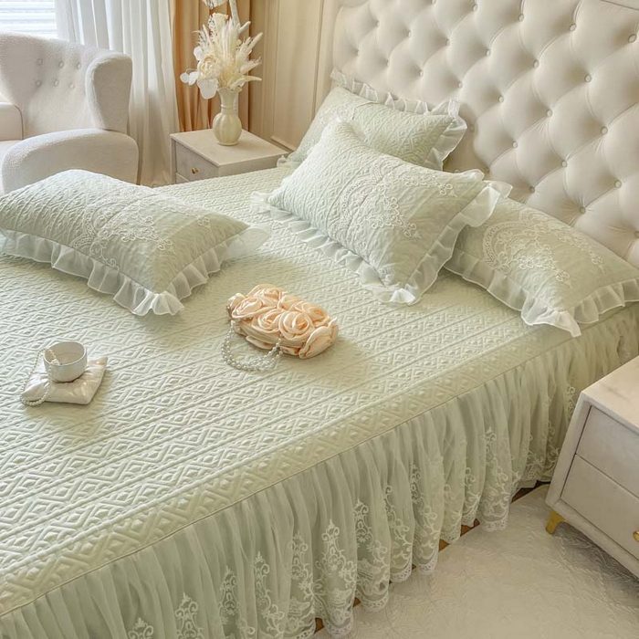 91家纺网 家纺一手货源 找家纺 恋尚 2026新款木凉淳浪漫蕾丝床裙三件套-米朵（控价115起） 米朵-水绿