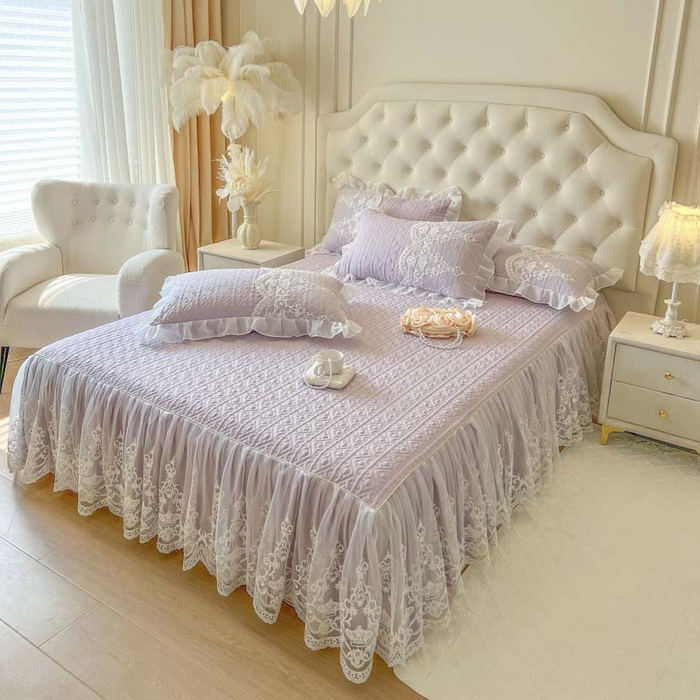 91家纺网 家纺一手货源 找家纺 恋尚 2026新款木凉淳浪漫蕾丝床裙三件套-米朵（控价115起） 米朵-香芋紫