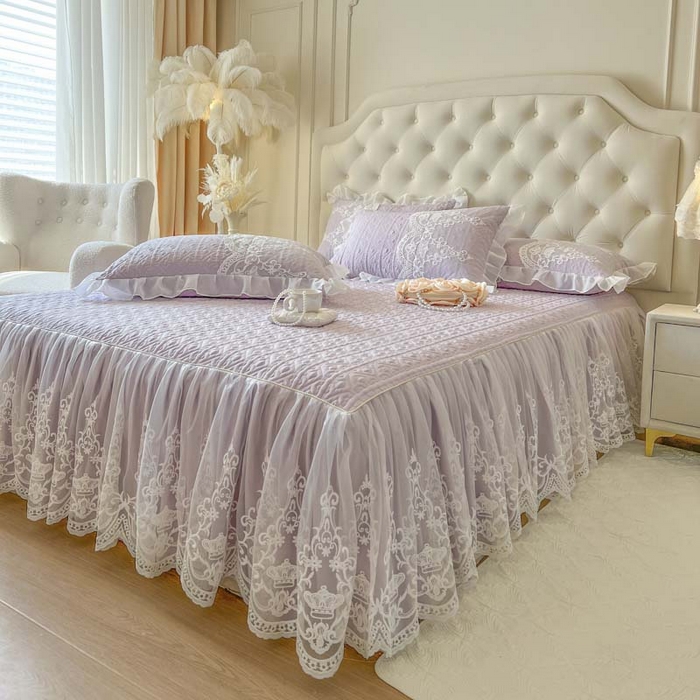 91家纺网 家纺一手货源 找家纺 恋尚 2026新款木凉淳浪漫蕾丝床裙三件套-米朵（控价115起） 米朵-香芋紫