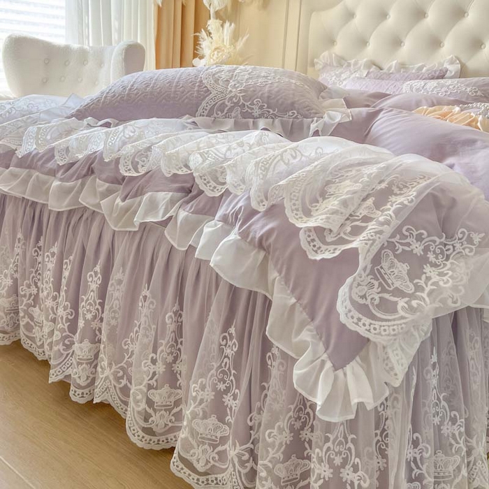 91家纺网 家纺一手货源 找家纺 恋尚 2026新款木凉淳浪漫蕾丝床裙三件套-米朵（控价115起） 米朵-香芋紫