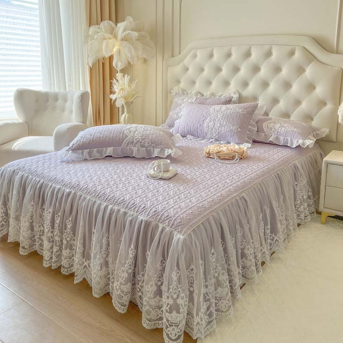 91家纺网 家纺一手货源 找家纺 恋尚 2026新款木凉淳浪漫蕾丝床裙三件套-米朵（控价115起） 米朵-香芋紫