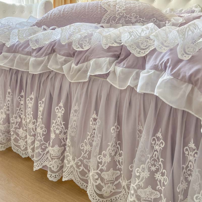 91家纺网 家纺一手货源 找家纺 恋尚 2026新款木凉淳浪漫蕾丝床裙三件套-米朵（控价115起） 米朵-香芋紫