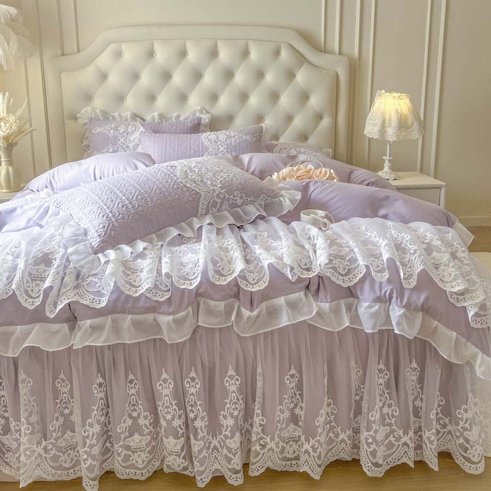 91家纺网 家纺一手货源 找家纺 恋尚 2026新款木凉淳浪漫蕾丝床裙三件套-米朵（控价115起） 米朵-香芋紫