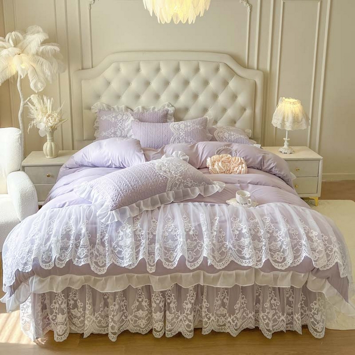 91家纺网 家纺一手货源 找家纺 恋尚 2026新款木凉淳浪漫蕾丝床裙三件套-米朵（控价115起） 米朵-香芋紫