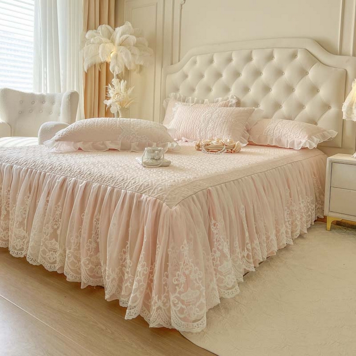 91家纺网 家纺一手货源 找家纺 （总）恋尚 2026新款木凉淳浪漫蕾丝床裙四件套-米朵(控价220起）