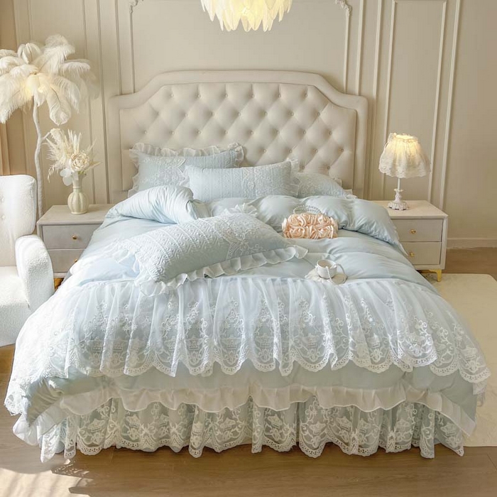 91家纺网 家纺一手货源 找家纺 （总）恋尚 2026新款木凉淳浪漫蕾丝床裙四件套-米朵(控价220起）