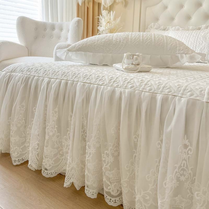 91家纺网 家纺一手货源 找家纺 恋尚 2026新款木凉淳浪漫蕾丝床裙四件套-米朵(控价220起） 米朵-奶白