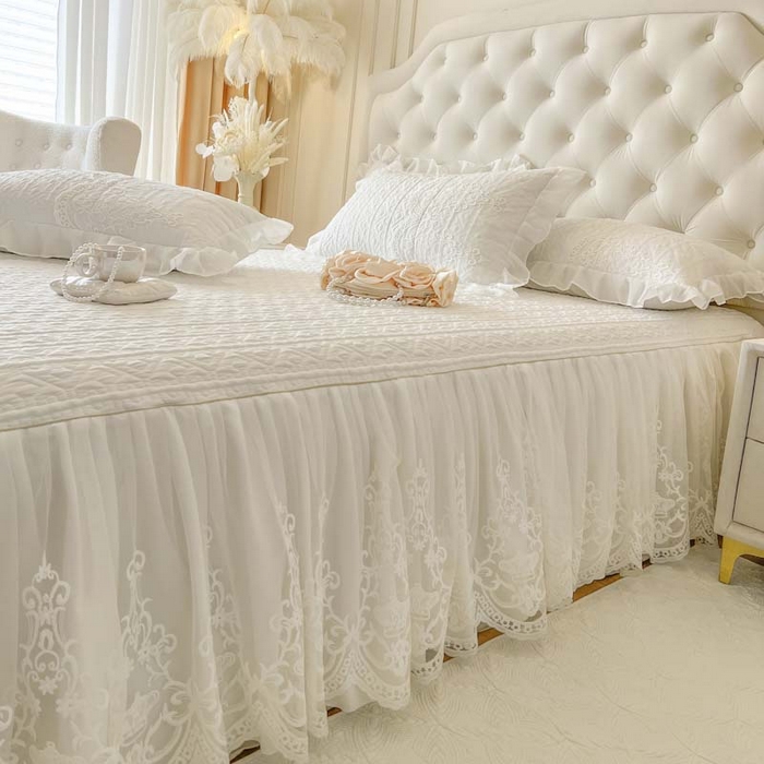 91家纺网 家纺一手货源 找家纺 恋尚 2026新款木凉淳浪漫蕾丝床裙四件套-米朵(控价220起） 米朵-奶白