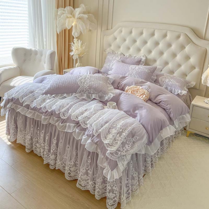 91家纺网 家纺一手货源 找家纺 恋尚 2026新款木凉淳浪漫蕾丝床裙四件套-米朵(控价220起） 米朵-香芋紫