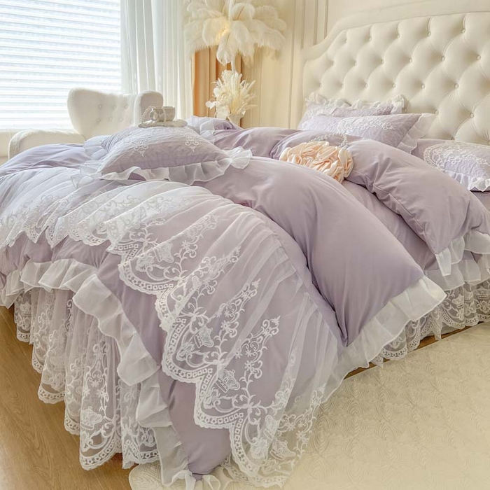 91家纺网 家纺一手货源 找家纺 恋尚 2026新款木凉淳浪漫蕾丝床裙四件套-米朵(控价220起） 米朵-香芋紫