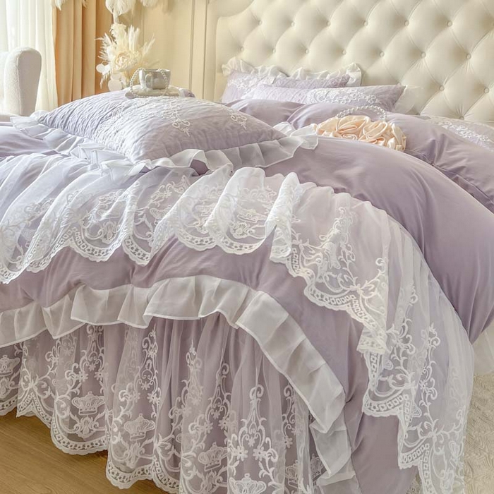 91家纺网 家纺一手货源 找家纺 恋尚 2026新款木凉淳浪漫蕾丝床裙四件套-米朵(控价220起） 米朵-香芋紫