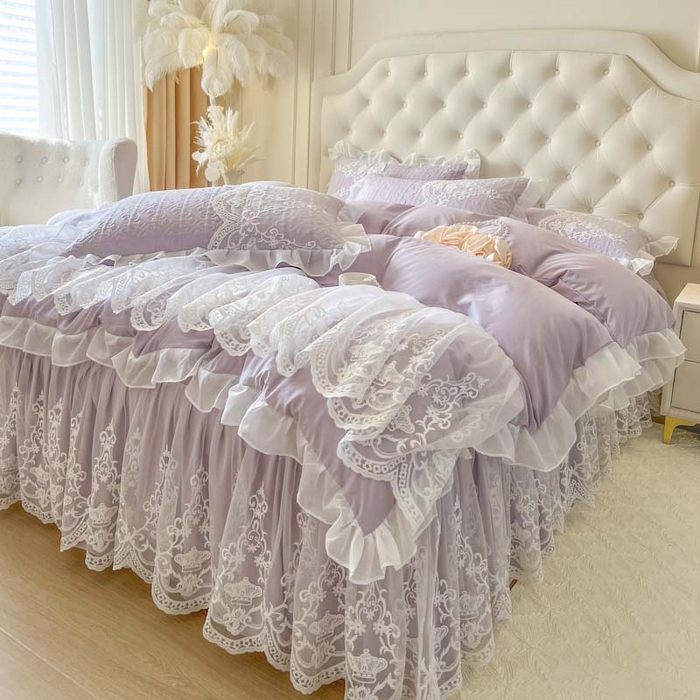 91家纺网 家纺一手货源 找家纺 恋尚 2026新款木凉淳浪漫蕾丝床裙四件套-米朵(控价220起） 米朵-香芋紫