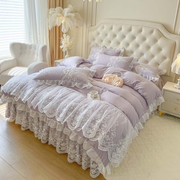 91家纺网 家纺一手货源 找家纺 恋尚 2026新款木凉淳浪漫蕾丝床裙四件套-米朵(控价220起） 米朵-香芋紫