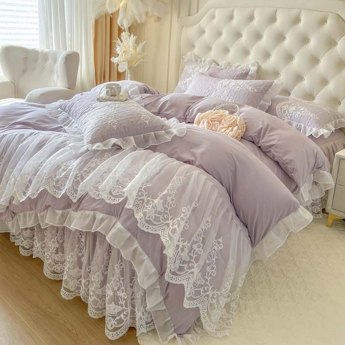 91家纺网 家纺一手货源 找家纺 恋尚 2026新款木凉淳浪漫蕾丝床裙四件套-米朵(控价220起） 米朵-香芋紫