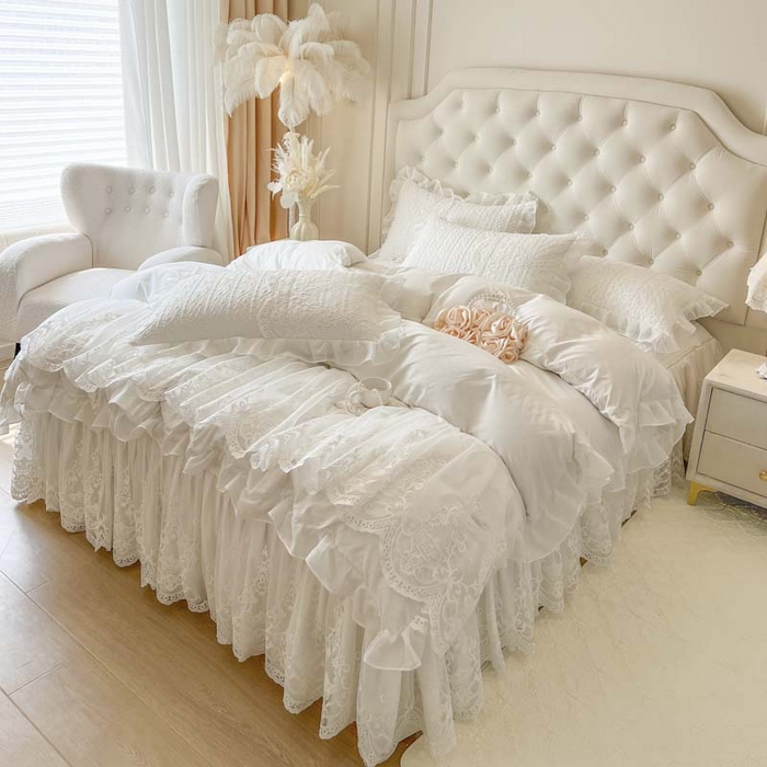 91家纺网 家纺一手货源 找家纺 恋尚 2026新款木凉淳浪漫蕾丝床裙四件套-米朵(控价220起） 米朵-奶白