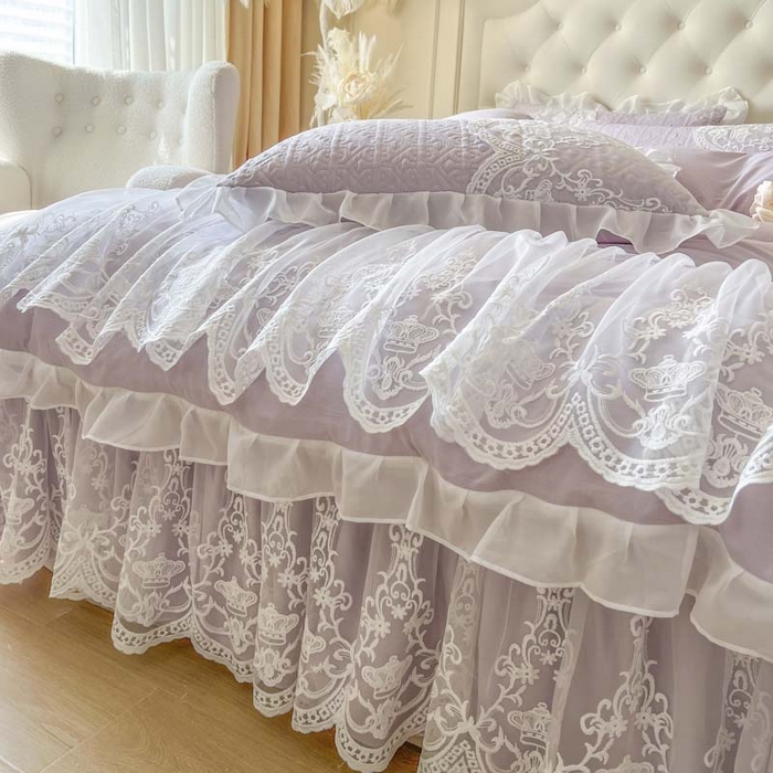 91家纺网 家纺一手货源 找家纺 恋尚 2026新款木凉淳浪漫蕾丝床裙四件套-米朵(控价220起） 米朵-香芋紫