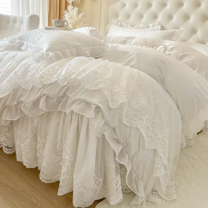 91家纺网 家纺一手货源 找家纺 恋尚 2026新款木凉淳浪漫蕾丝床裙四件套-米朵(控价220起） 米朵-奶白