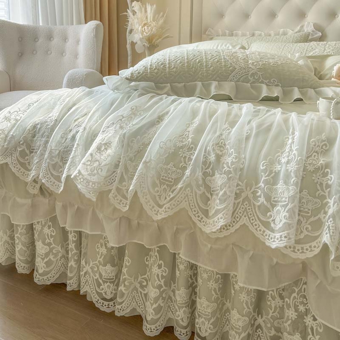 91家纺网 家纺一手货源 找家纺 恋尚 2026新款木凉淳浪漫蕾丝床裙四件套-米朵(控价220起） 米朵-水绿