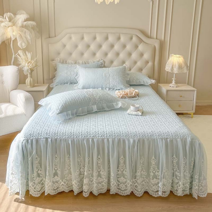 91家纺网 家纺一手货源 找家纺 恋尚 2026新款木凉淳浪漫蕾丝床裙四件套-米朵(控价220起） 米朵-浅蓝