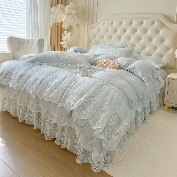 91家纺网 家纺一手货源 找家纺 恋尚 2026新款木凉淳浪漫蕾丝床裙四件套-米朵(控价220起） 米朵-浅蓝