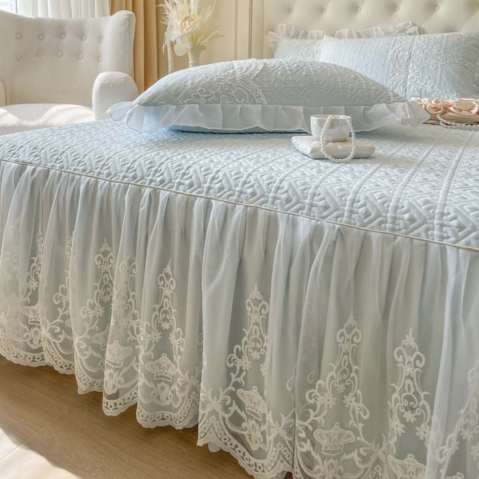 91家纺网 家纺一手货源 找家纺 恋尚 2026新款木凉淳浪漫蕾丝床裙四件套-米朵(控价220起） 米朵-浅蓝