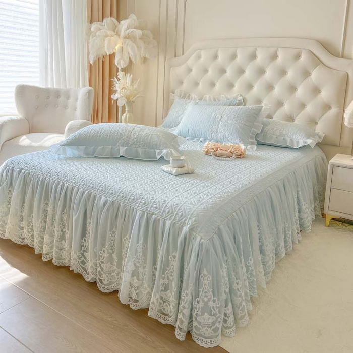 91家纺网 家纺一手货源 找家纺 恋尚 2026新款木凉淳浪漫蕾丝床裙四件套-米朵(控价220起） 米朵-浅蓝