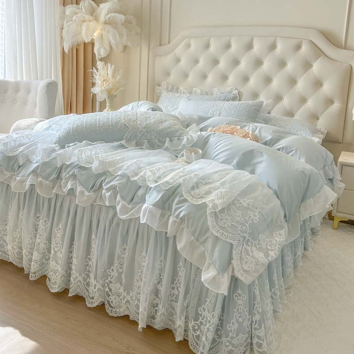 91家纺网 家纺一手货源 找家纺 恋尚 2026新款木凉淳浪漫蕾丝床裙四件套-米朵(控价220起） 米朵-浅蓝