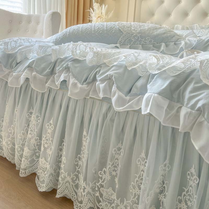 91家纺网 家纺一手货源 找家纺 恋尚 2026新款木凉淳浪漫蕾丝床裙四件套-米朵(控价220起） 米朵-浅蓝