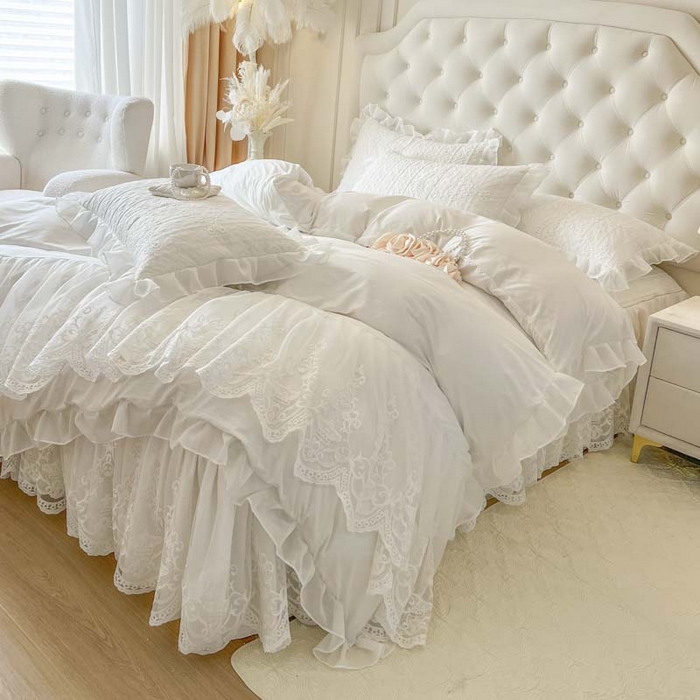 91家纺网 家纺一手货源 找家纺 恋尚 2026新款木凉淳浪漫蕾丝床裙四件套-米朵(控价220起） 米朵-奶白