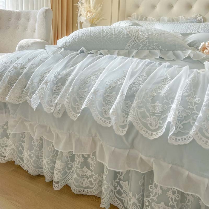 91家纺网 家纺一手货源 找家纺 恋尚 2026新款木凉淳浪漫蕾丝床裙四件套-米朵(控价220起） 米朵-浅蓝