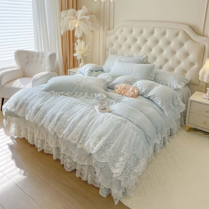 91家纺网 家纺一手货源 找家纺 恋尚 2026新款木凉淳浪漫蕾丝床裙四件套-米朵(控价220起） 米朵-浅蓝