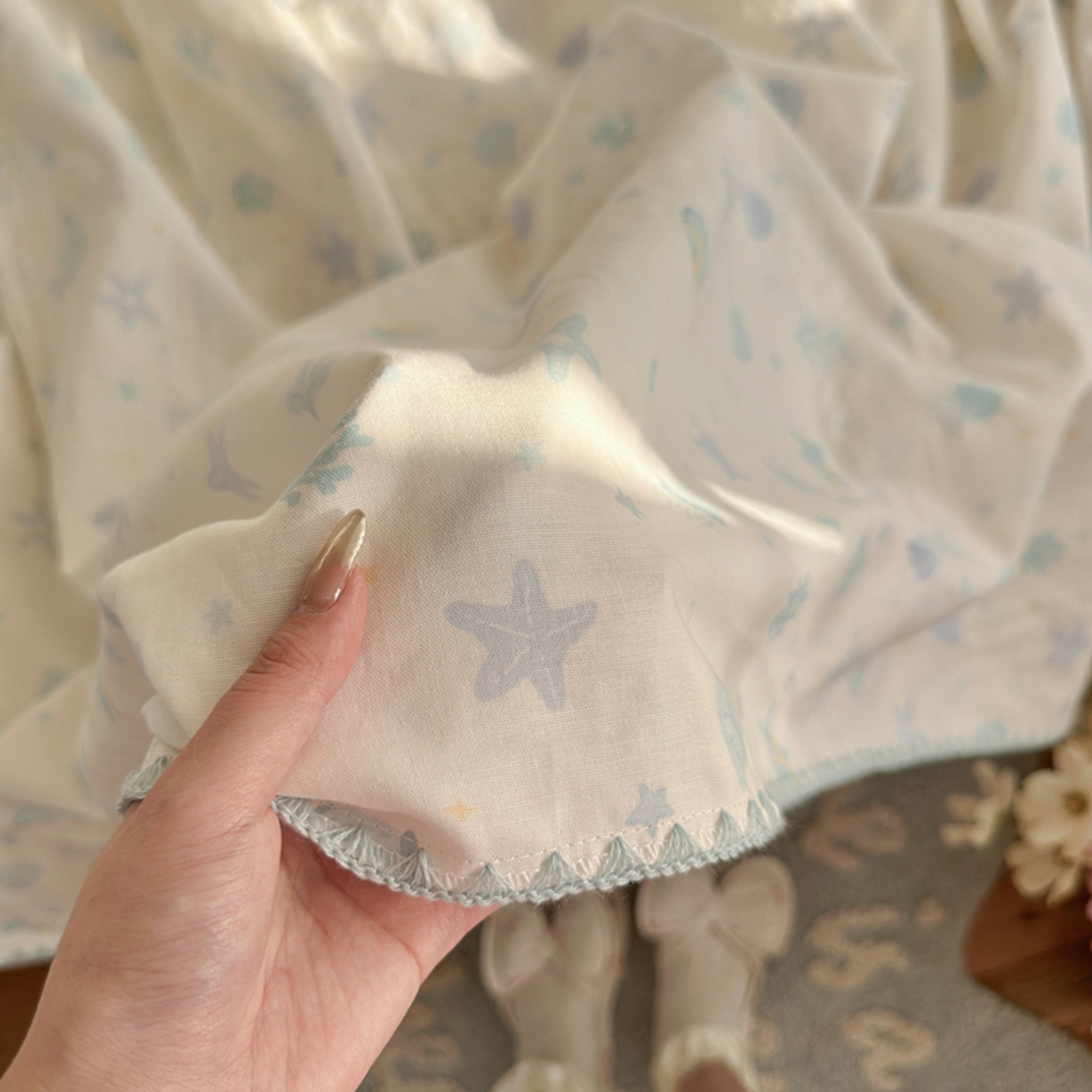 91家纺网 家纺一手货源 找家纺 暖阳 2026新款全棉纯棉双层纱夏季毯盖毯毯子 贝壳蓝