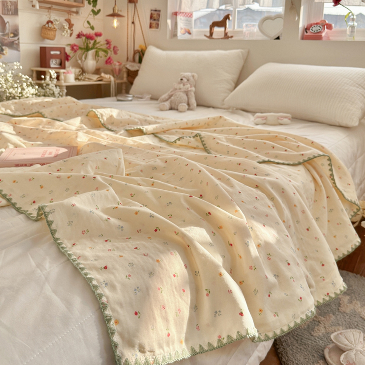 91家纺网 家纺一手货源 找家纺 暖阳 2026新款全棉纯棉双层纱夏季毯盖毯毯子 蝶扑衣