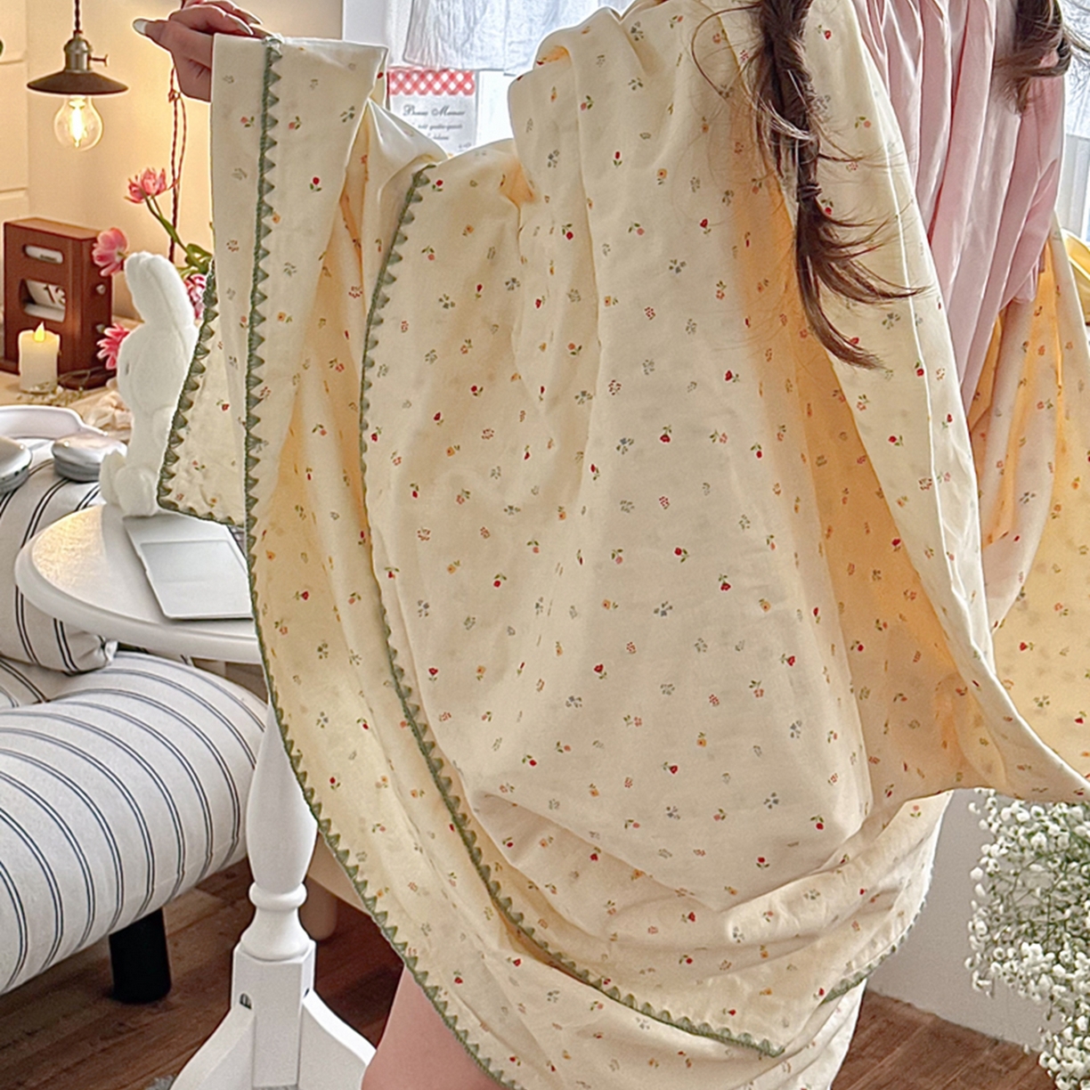 91家纺网 家纺一手货源 找家纺 暖阳 2026新款全棉纯棉双层纱夏季毯盖毯毯子 蝶扑衣