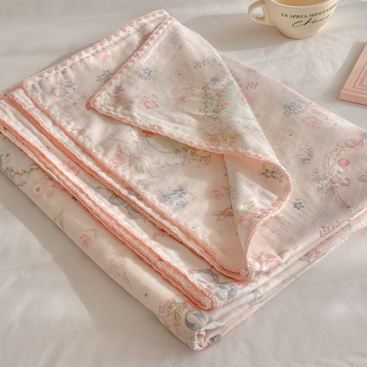 91家纺网 家纺一手货源 找家纺 暖阳 2026新款全棉纯棉双层纱夏季毯盖毯毯子 花境布偶