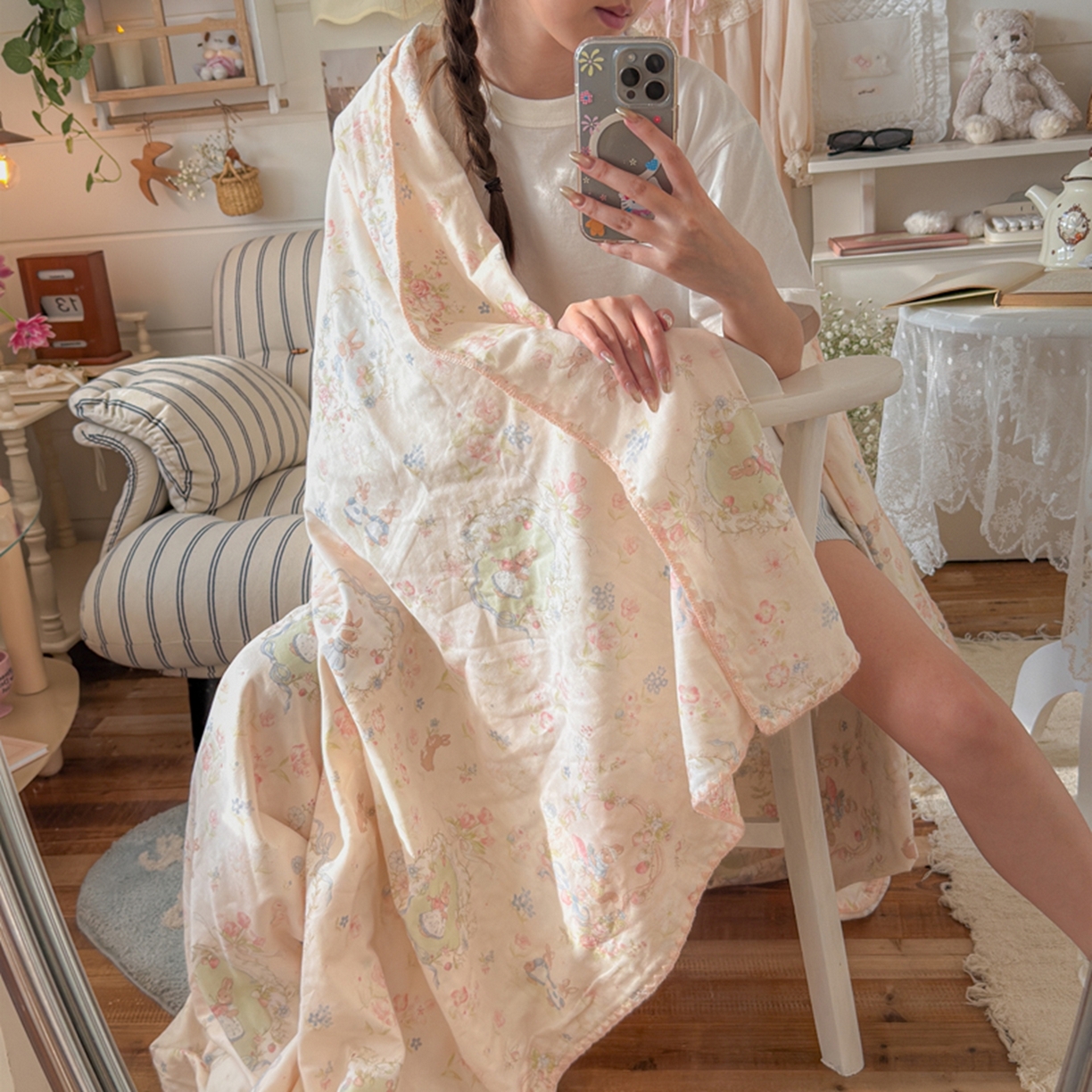 91家纺网 家纺一手货源 找家纺 暖阳 2026新款全棉纯棉双层纱夏季毯盖毯毯子 花境布偶