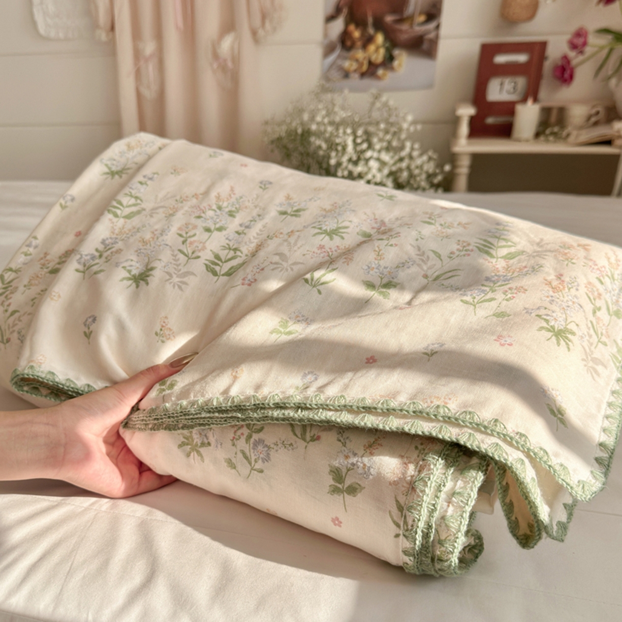 91家纺网 家纺一手货源 找家纺 暖阳 2026新款全棉纯棉双层纱夏季毯盖毯毯子 绿姿