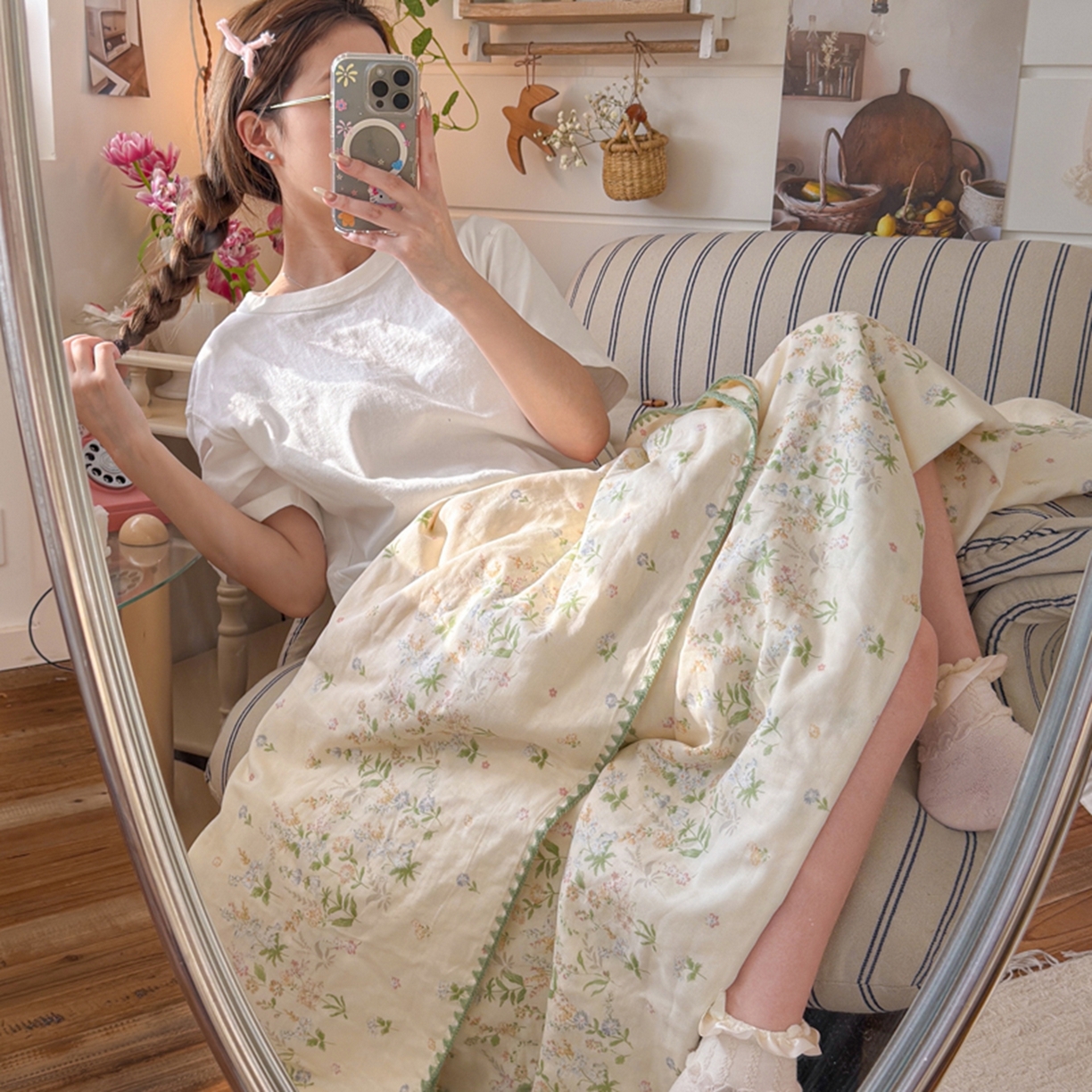 91家纺网 家纺一手货源 找家纺 暖阳 2026新款全棉纯棉双层纱夏季毯盖毯毯子 绿姿