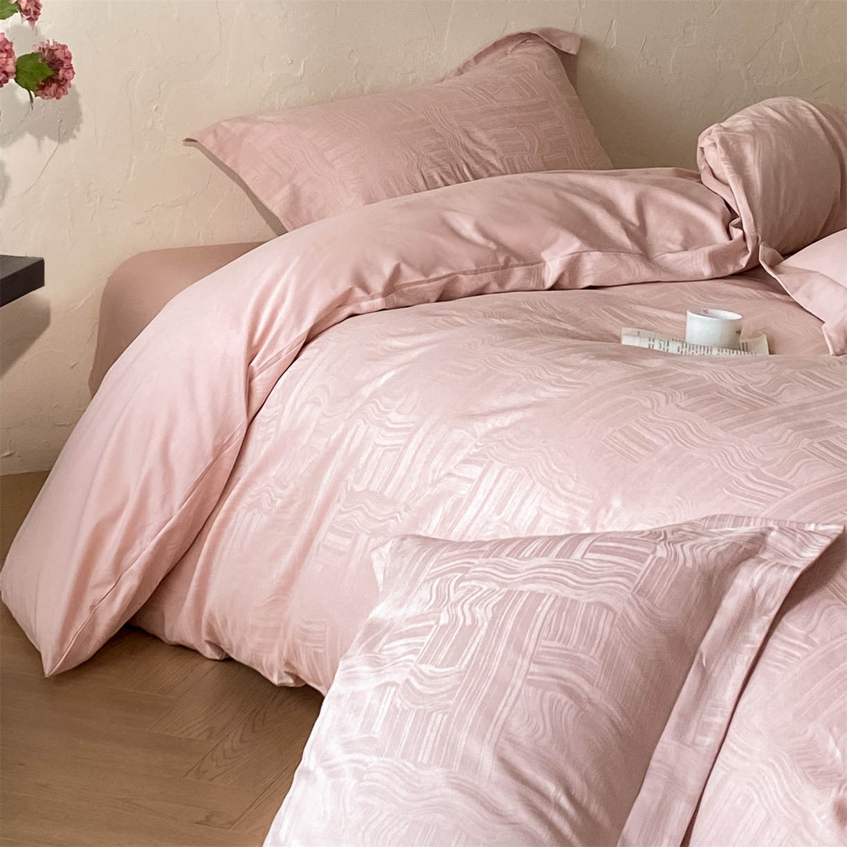 笙意家纺 2026新款A版60浮雕提花B版40全棉四件套 幻纤影-粉金