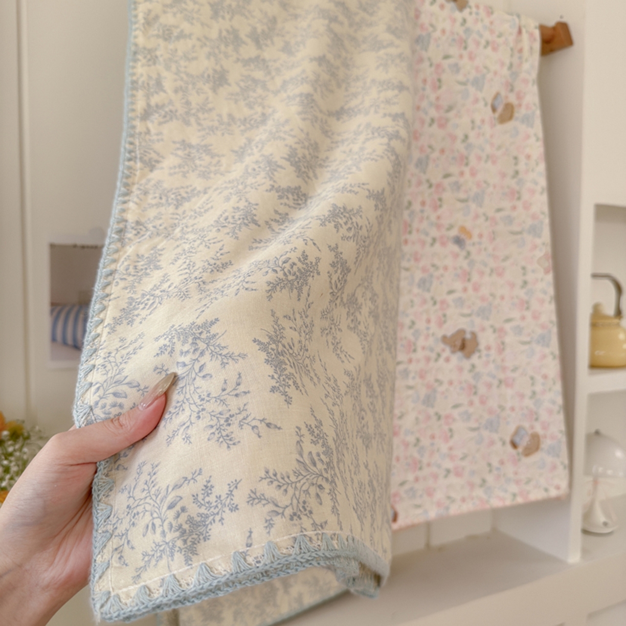 91家纺网 家纺一手货源 找家纺 暖阳 2026新款全棉纯棉双层纱夏季毯盖毯毯子 瑞莎蓝