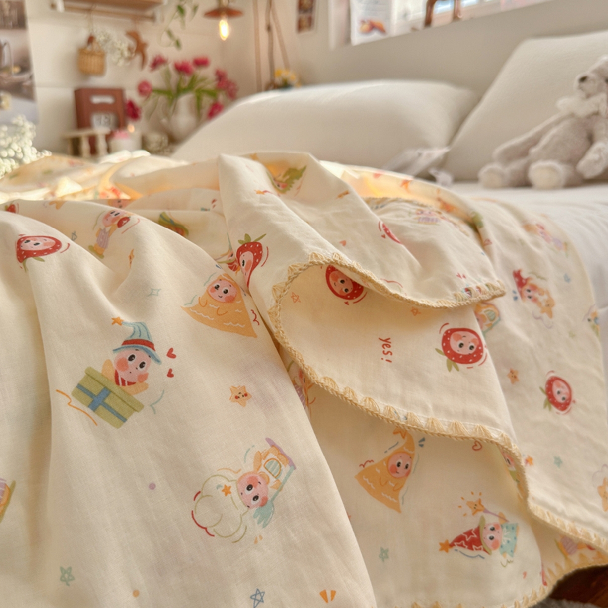 91家纺网 家纺一手货源 找家纺 暖阳 2026新款全棉纯棉双层纱夏季毯盖毯毯子 星仔软糖